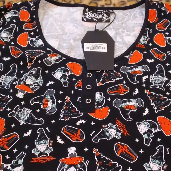 NWT KILLSTAR 2X SLEEPDRESS LONG-SLEEVED SUPER SOFT AND STRETCHY BLACK WITH ORANG - Picture 4 of 8